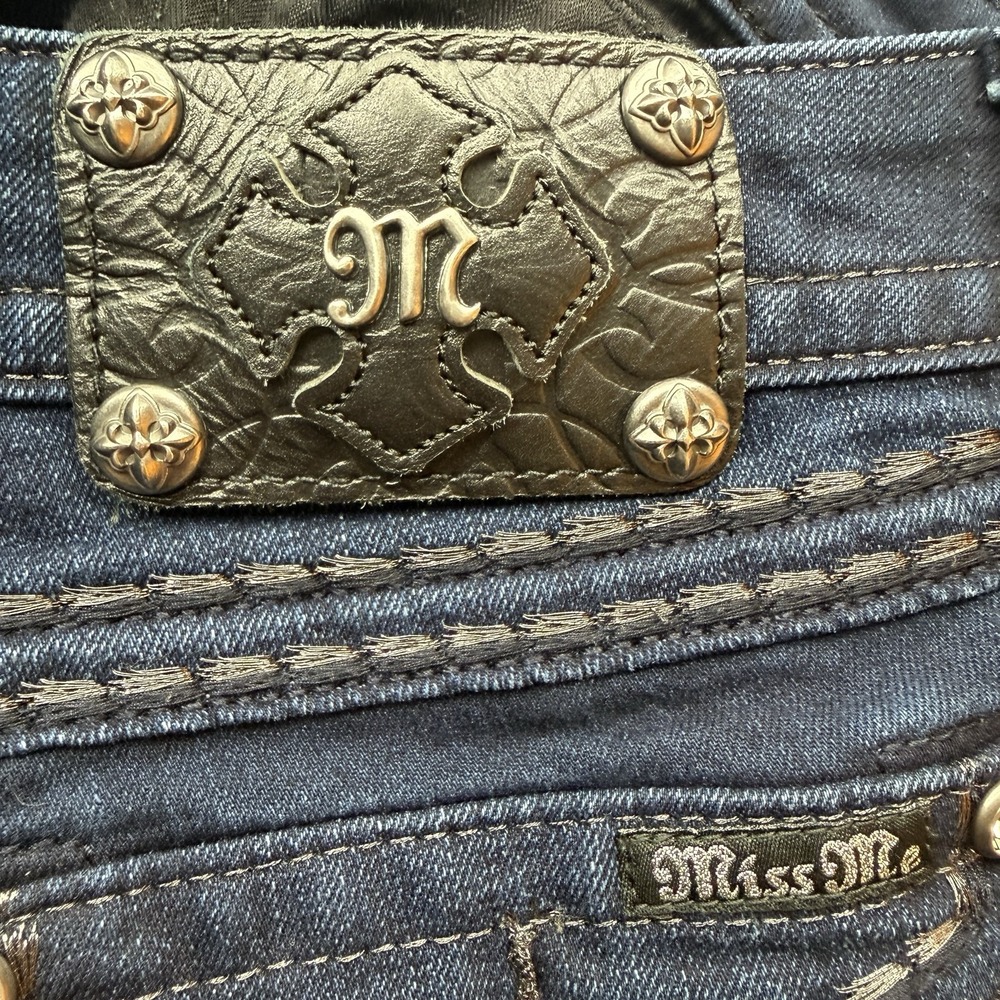 Miss Me Signature Skinny Jeans Womens 30 Dark Wash Low Rise Flap Pocket Stretch - Picture 10 of 13